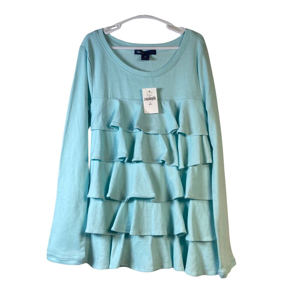 NWT GAPKIDS GIRLS Blue Tiered LONG SLEEVE SHIRT SIZE S 6-7 Ruffles